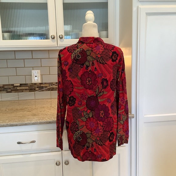 Chicos Floral Long Sleeve Silk Button-Up Shirt Medium Chico’s Design - Picture 5 of 10